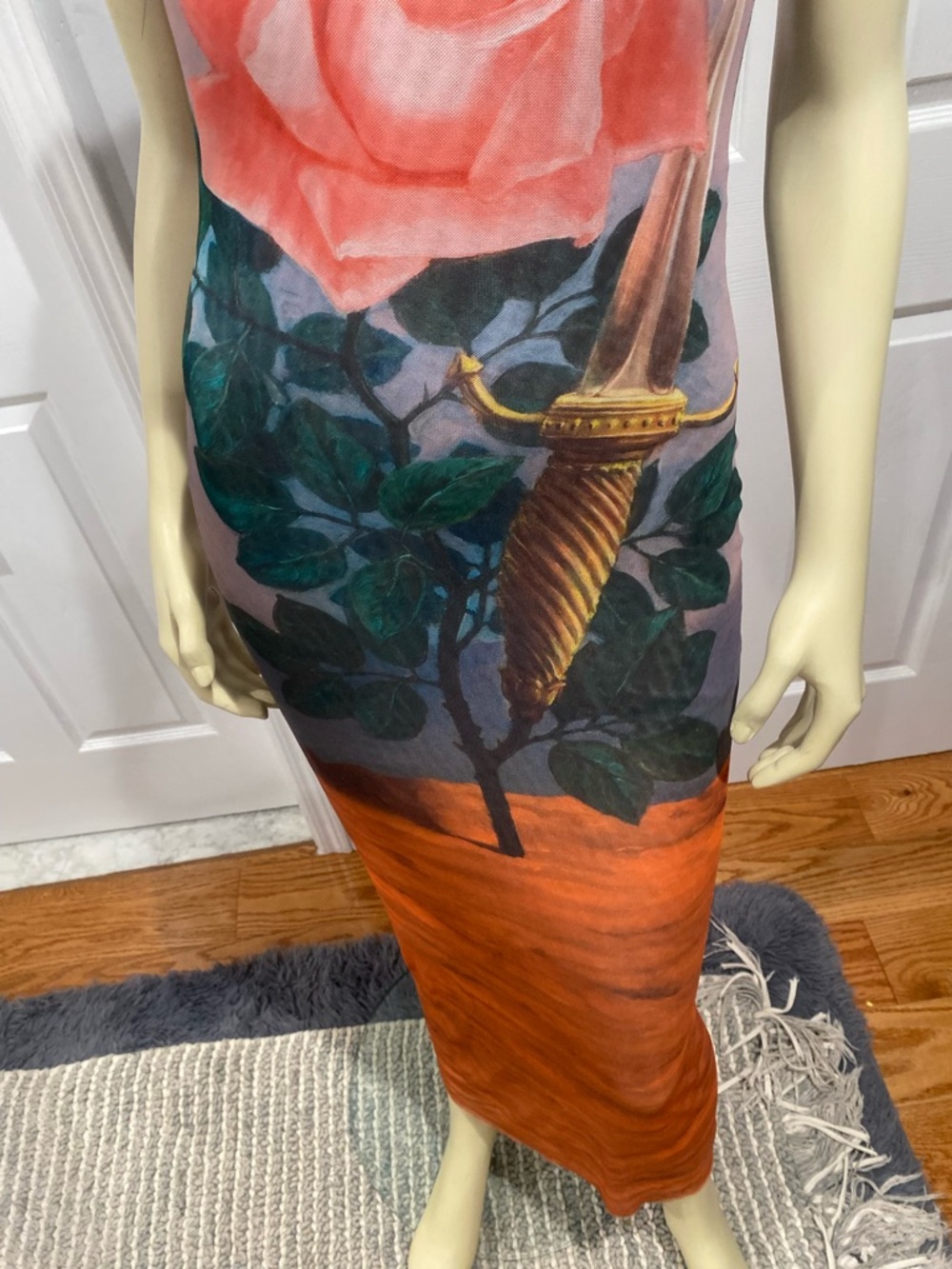 Rene Magritte Zara Sleeveless Maxi Dress with Pink Rose & Orange Panel/ Size S - Picture 5 of 14